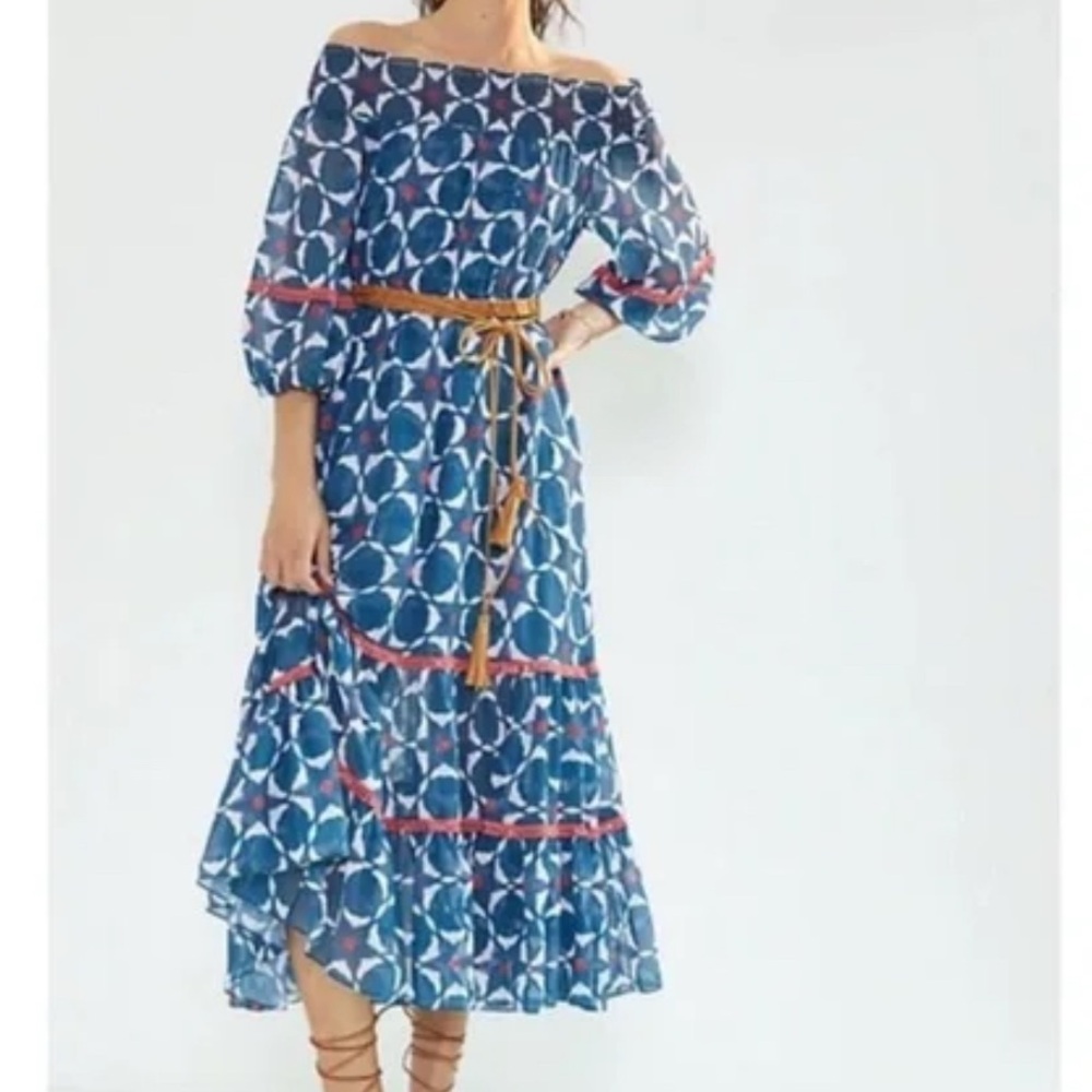 Anthropologie Sachin & Babi women’s size 8 mosaic off the shoulder midi dress - Picture 3 of 13